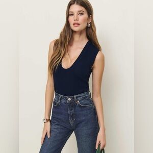 Reformation Marta Regenerative Merino Wool Sweater Tank Navy Scoop Neck Size M